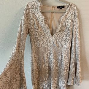 White Lace Bell Sleeve Dress
